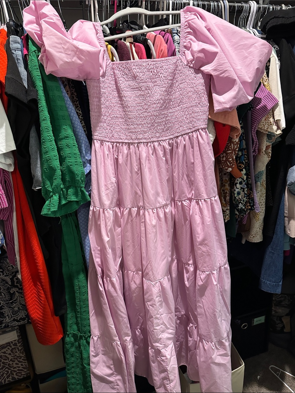 entro Pink Puff-Sleeve Tiered Sundress